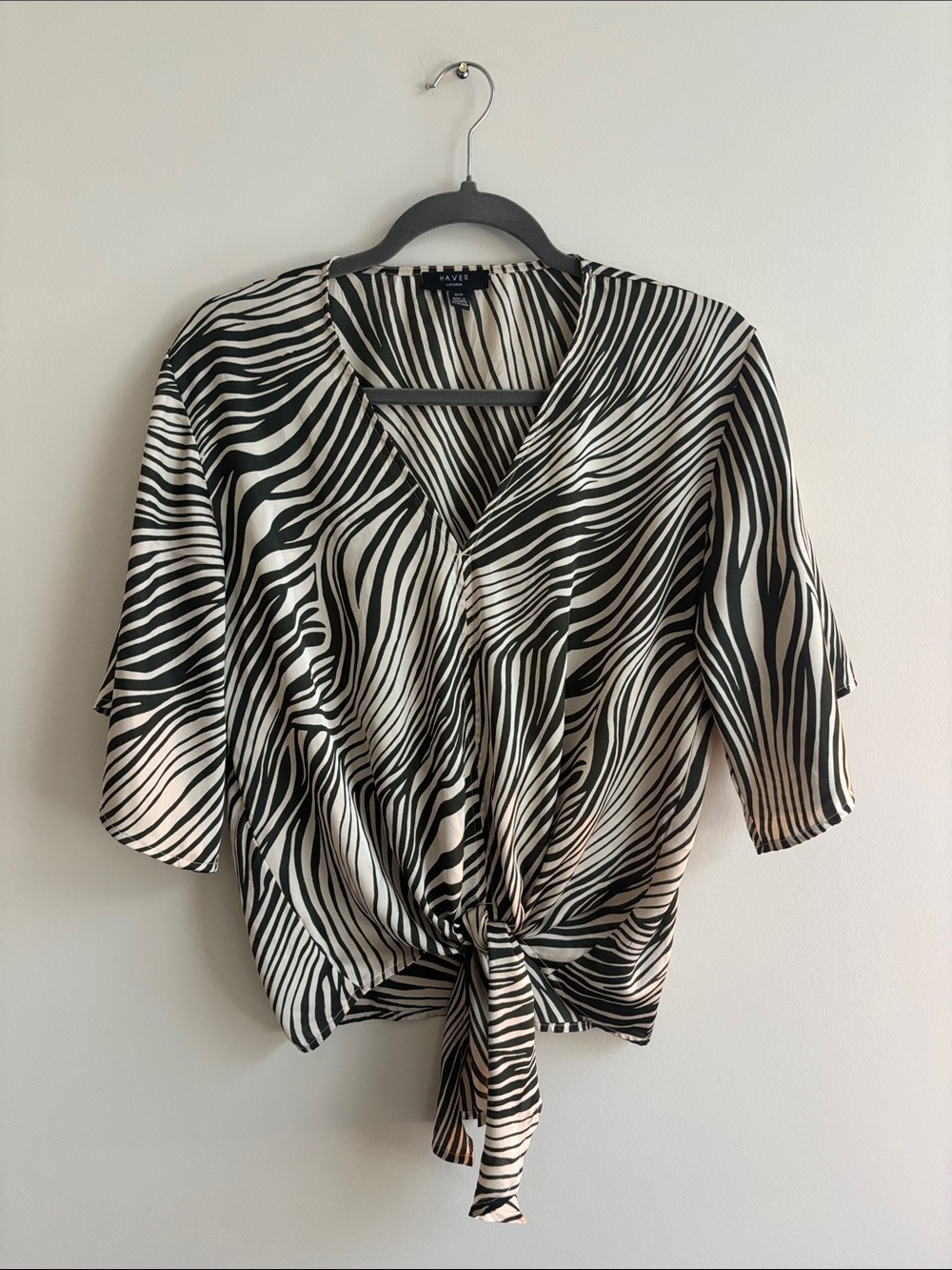 Haver London Zebra Satin Tie-Up Top Women’s Medium